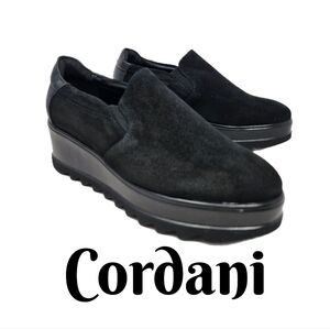 Cordani Amaya Platform Loafers Sz 39=8-8.5 Black Suede-Leather Upper Casual Chic